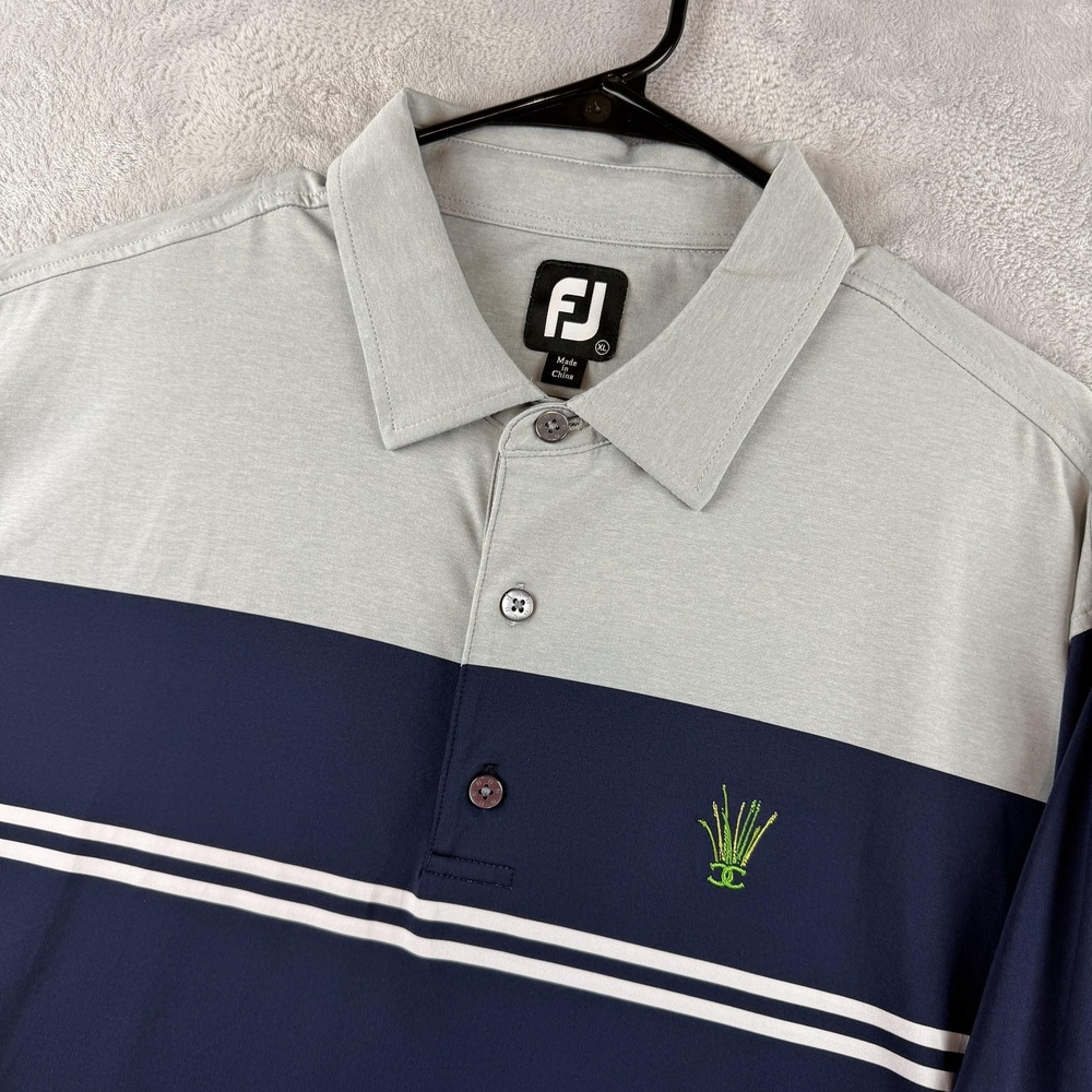FootJoy Polo Shirt Mens XL Blue Gray Titleist Golf Performance Stretch Stripe